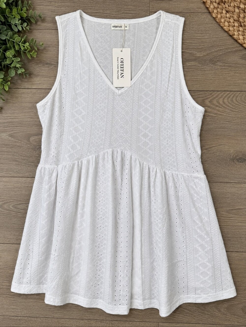 Ofeefan White V-Neck Peplum Tank Top - Sleeveless Women's Top